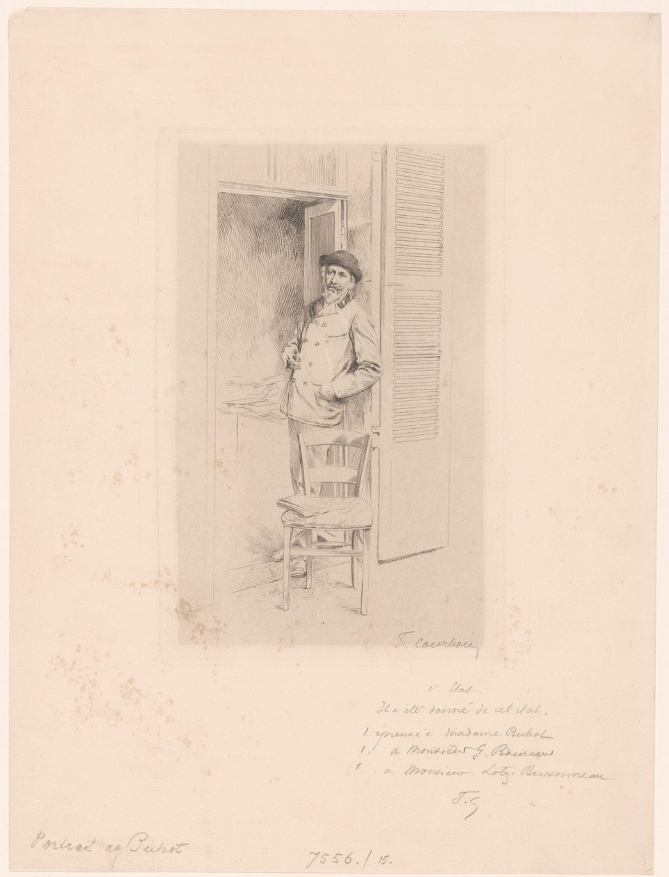 Portræt af Félix Hilaire Buhot af François Courboin (signed by artist)