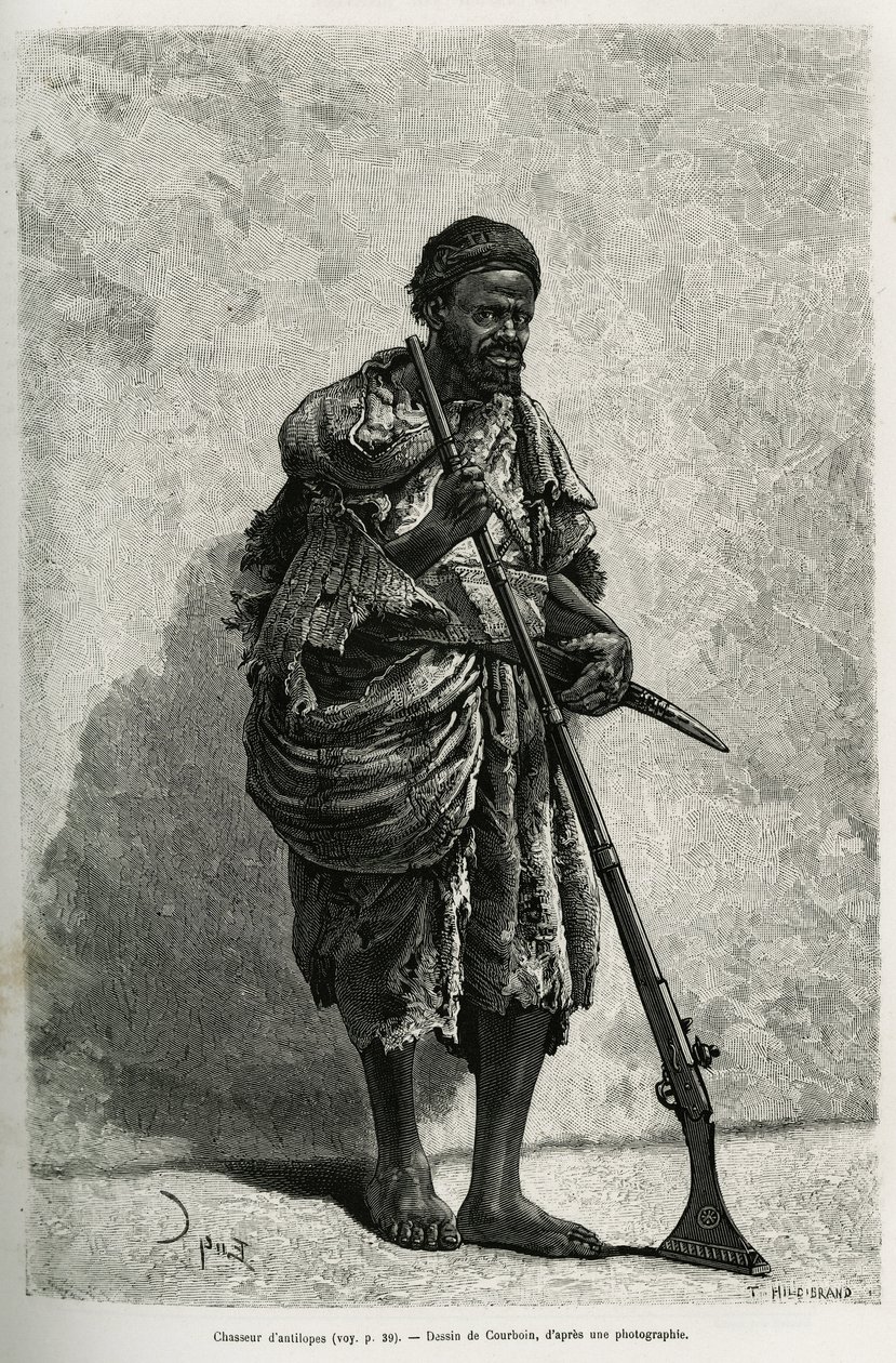 Antilopejæger. Indgravering af Courboin, for at illustrere det algeriske Sahara, af V.Largeau, i 1874-1878, udgivet i Tour du monde, under ledelse af Edouard Charton (1807-1890) af François Courboin
