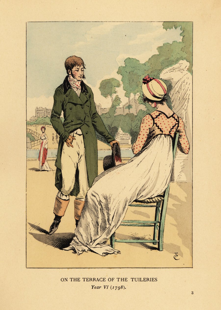 Moderigtigt par på terrassen i Tuilerierne, Paris, år VI af François Courboin