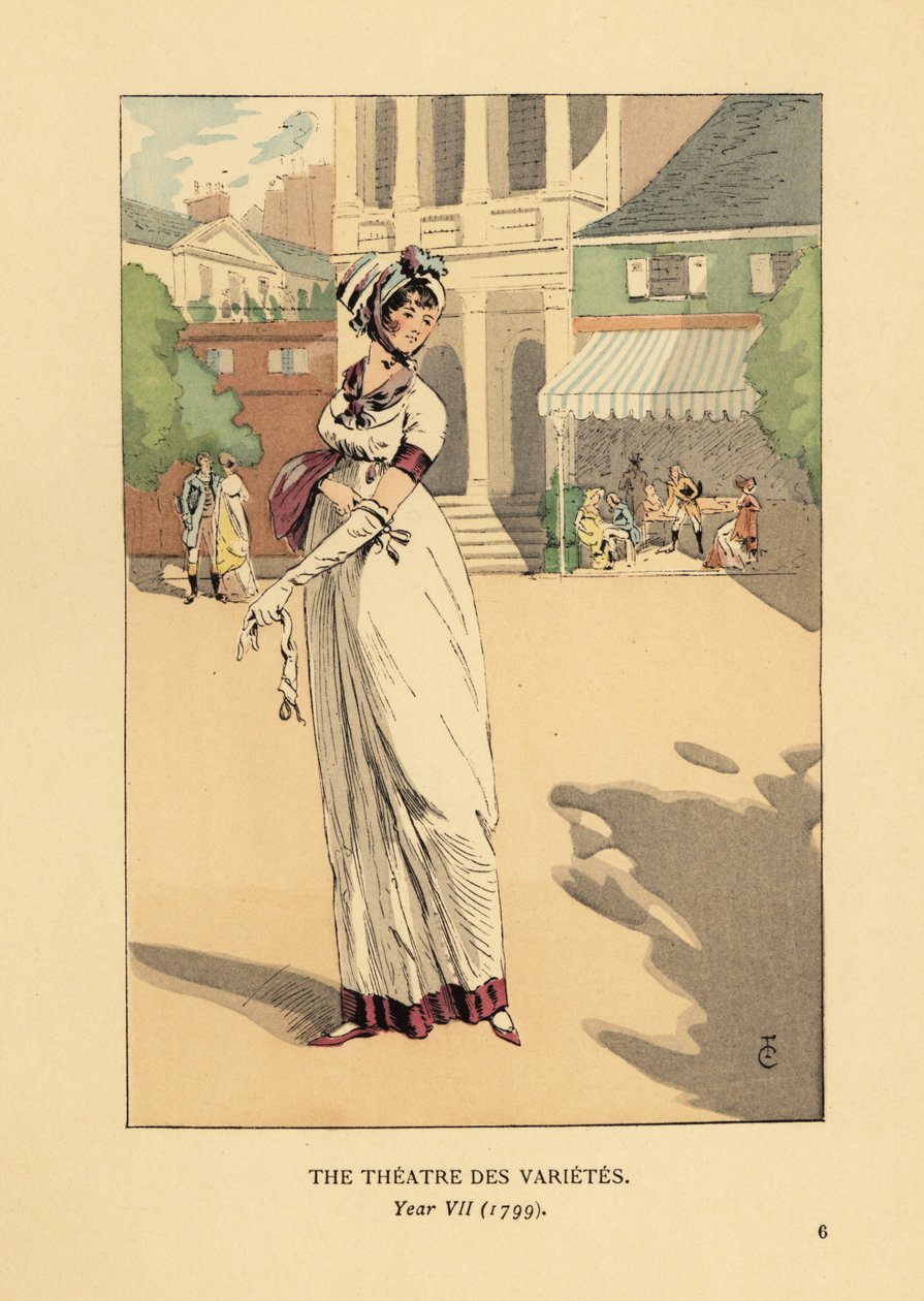 Moderigtig kvinde foran Theatre des Varietes, Boulevard Montmartre, år VII af François Courboin