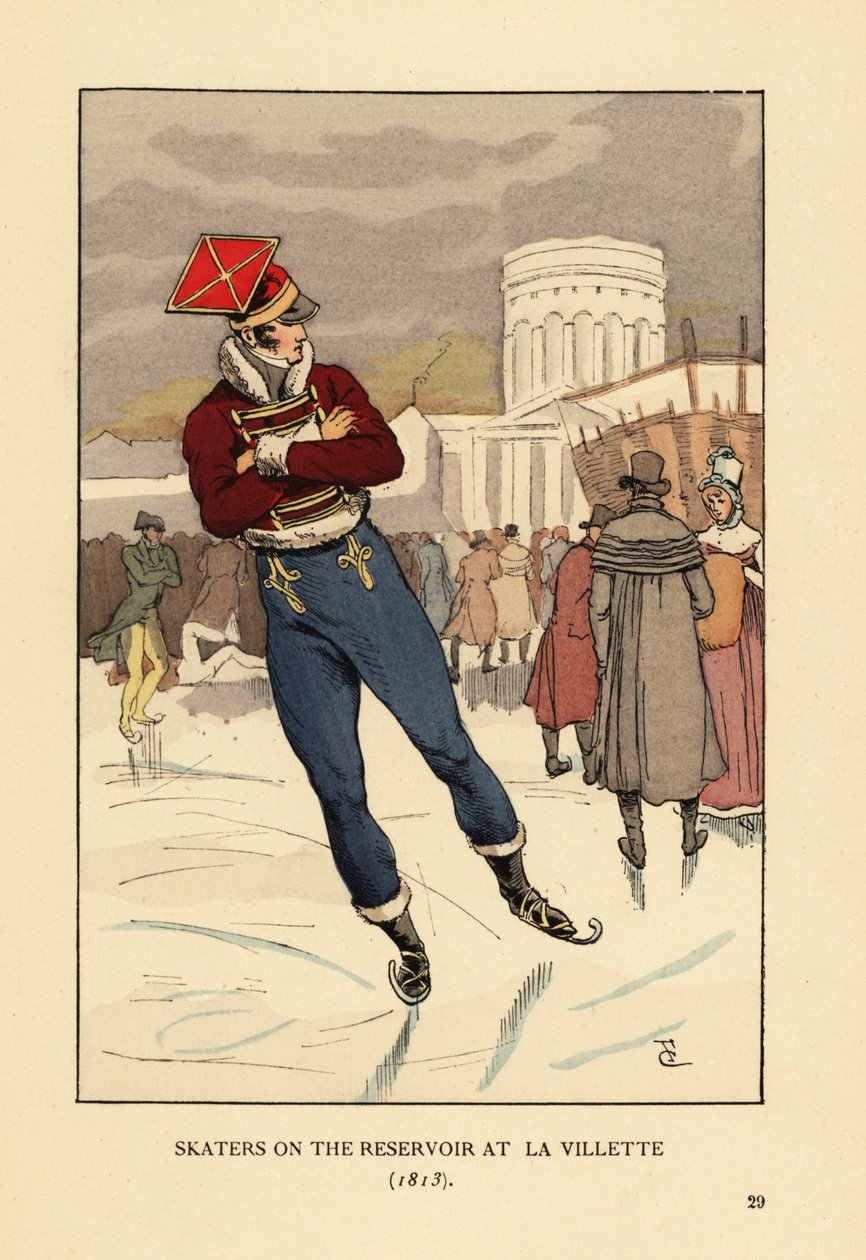 Lancer og herrer skøjteløb på Bassin de la Villette, Paris af François Courboin