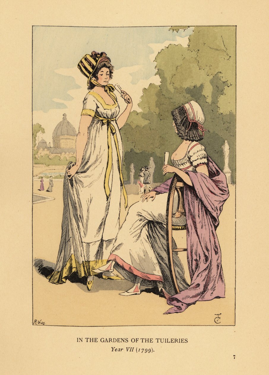 To moderigtige kvinder i Tuileriernes haver, Jardins des Tuileries, Paris, år VII af François Courboin
