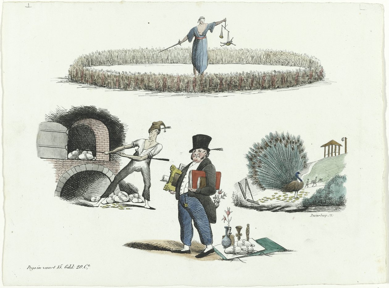 Tegnefilm om J.C. Backer, C. Seyn og S. van der Paauw, 1839 af François Desterbecq