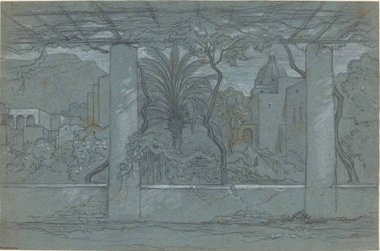 En terrasse og have på Capri [recto] af François Edouard Bertin