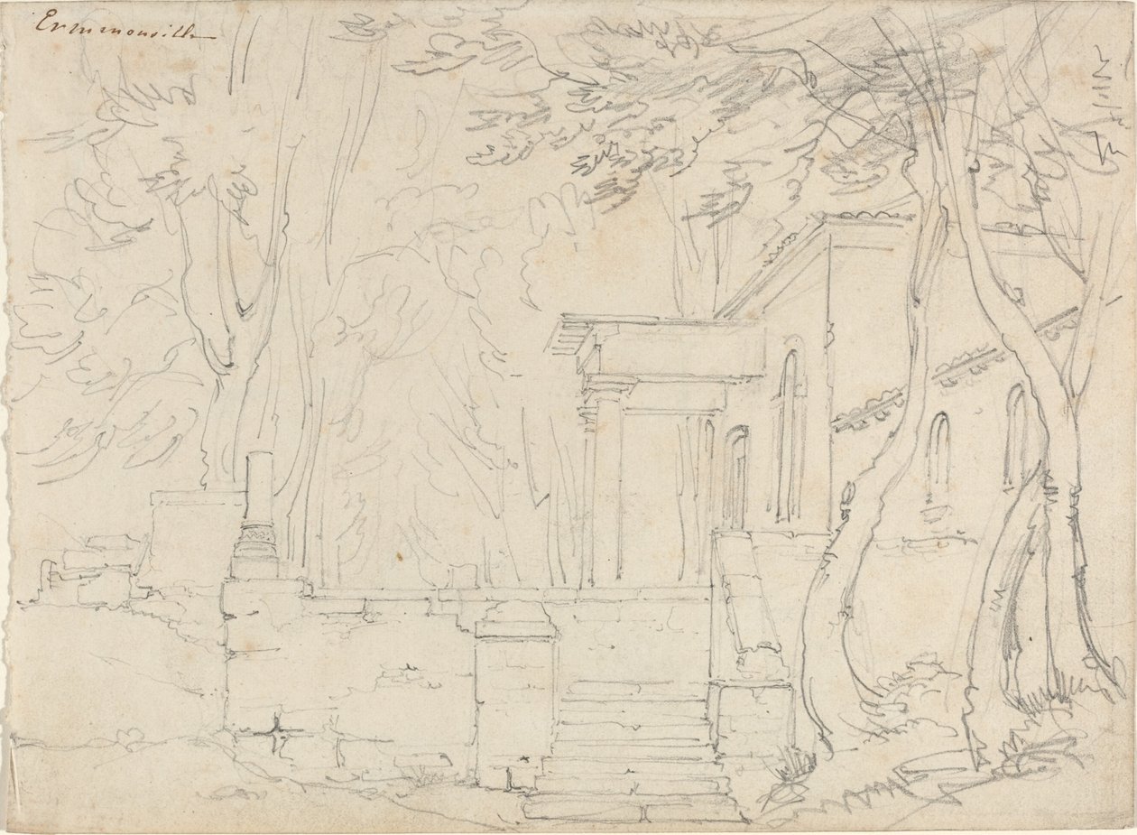 Hus med portik ved Ermenonville af François Edouard Bertin