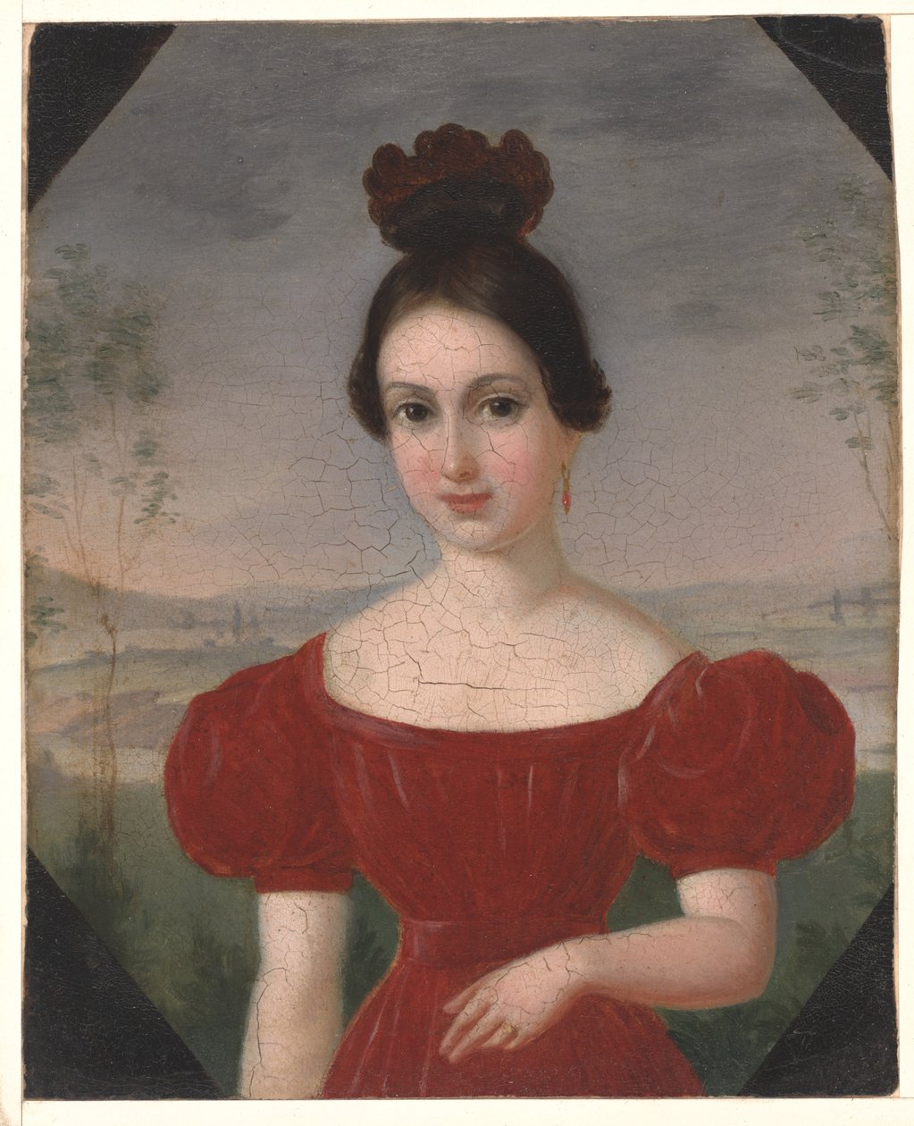 Portræt af Marie Louise Têtu, Madame François Fleischbein, ca. 1833-36 (olie på monteret papir) af François Fleischbein