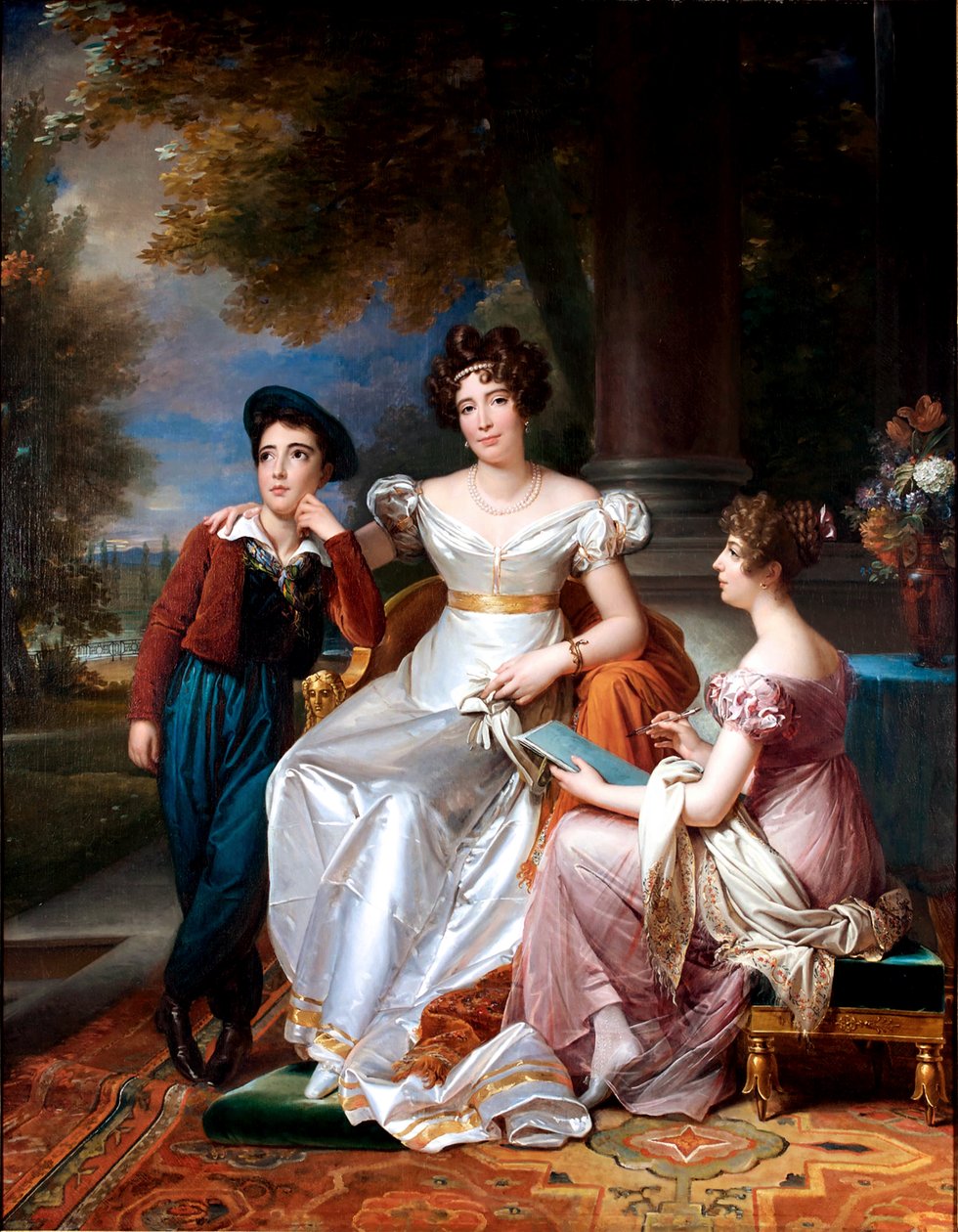 Fransk: Portrait de la comtesse du Cayla avec ses enfants Ugoline et Ugolin sur la terrasse du château de Saint-Ouen Portræt af comtesse du Cayla og hendes to børn af François Gérard