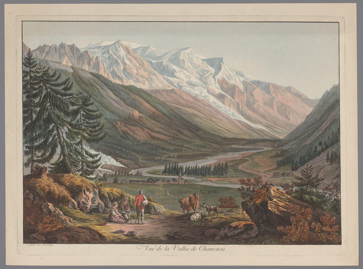 Udsigt over dalen ved Chamonix Vue de la Vallée de Chamouni (titel på objekt) af François Guillaume Lardy (possibly)