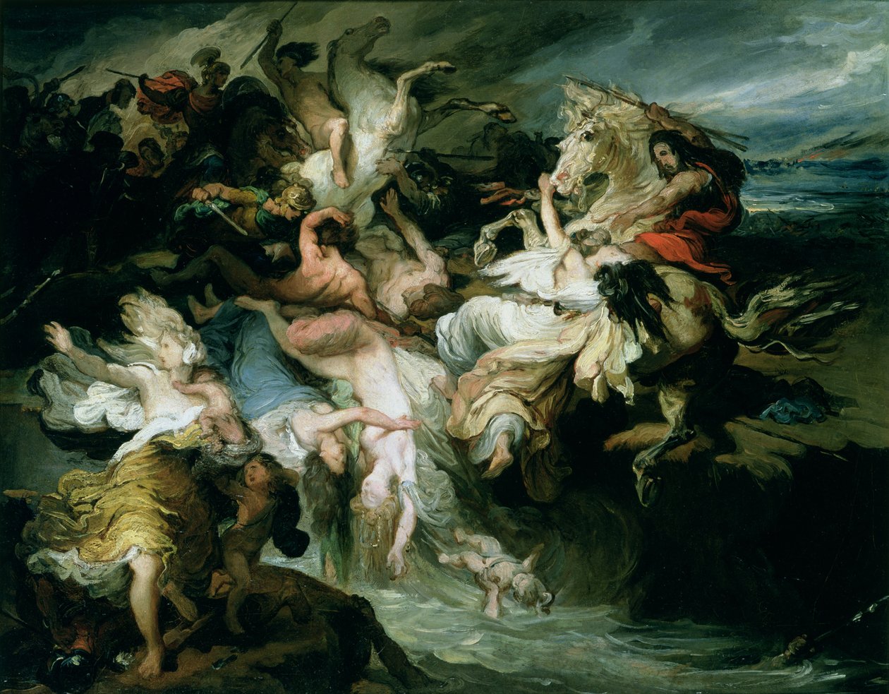 Teutonernes og kimbrernes nederlag af Gaius Marius (ca. 157-86 f.Kr.) (olie på papir på lærred) af François Joseph Heim