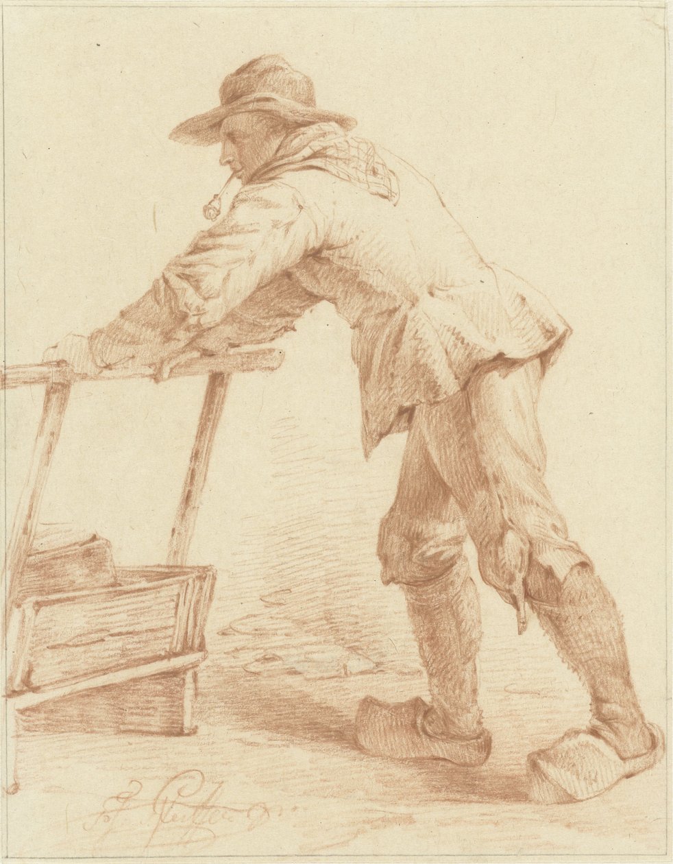 Dreng i træsko, skubber en slæde (?) af François Joseph Pfeiffer (II)