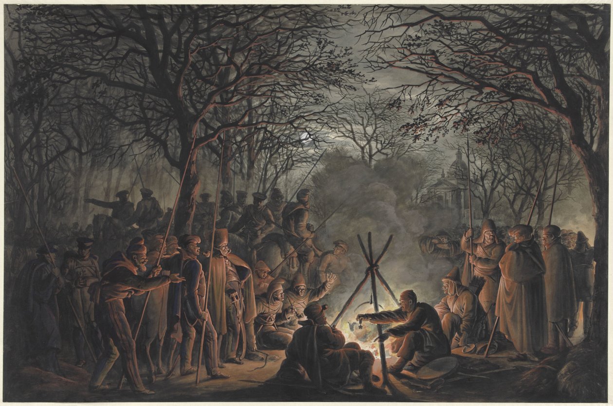 Kosakkernes lejr uden for Muiderpoort i Amsterdam, 1813 af François Joseph Pfeiffer (II)