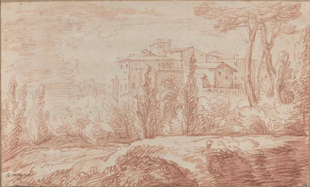 En italiensk befæstet by set gennem træer af François Le Moyne