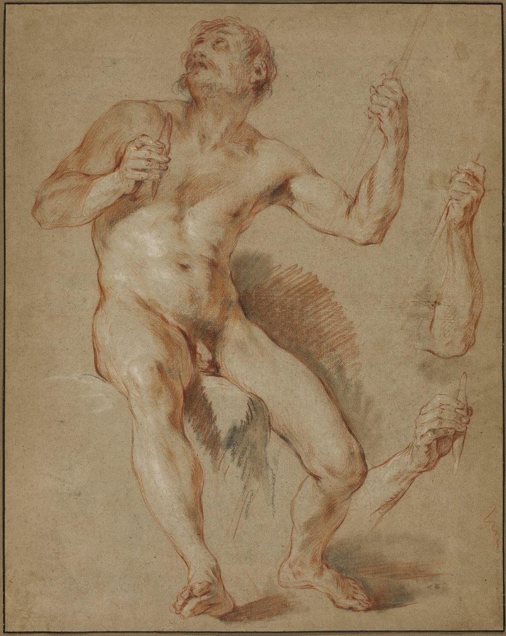 Hercules Seated, studie for Hercules og Omphale af François Le Moyne