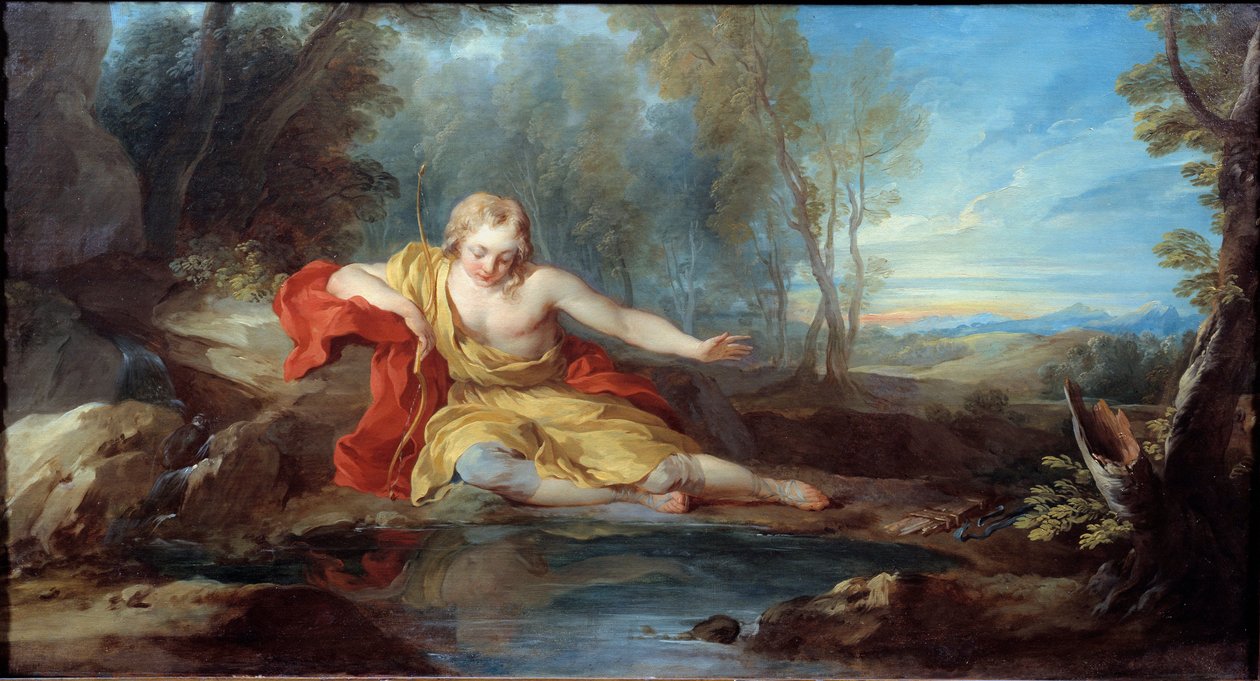 Narcisse overvejer sin refleksion (Narciso) Maleri af Francois le Moyne (1688-1737) 1700-tallet af François Lemoyne