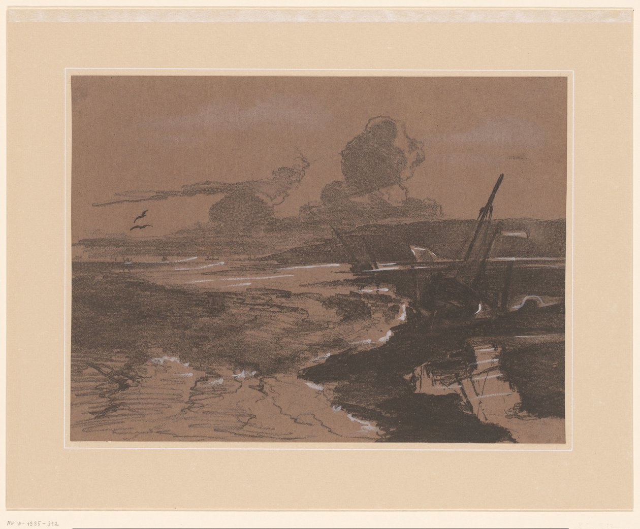 Strandede skibsvrag efter en storm Landskabsstudier (serietitel) Studier af landskaber (serietitel) af François Louis Français (attributed to)