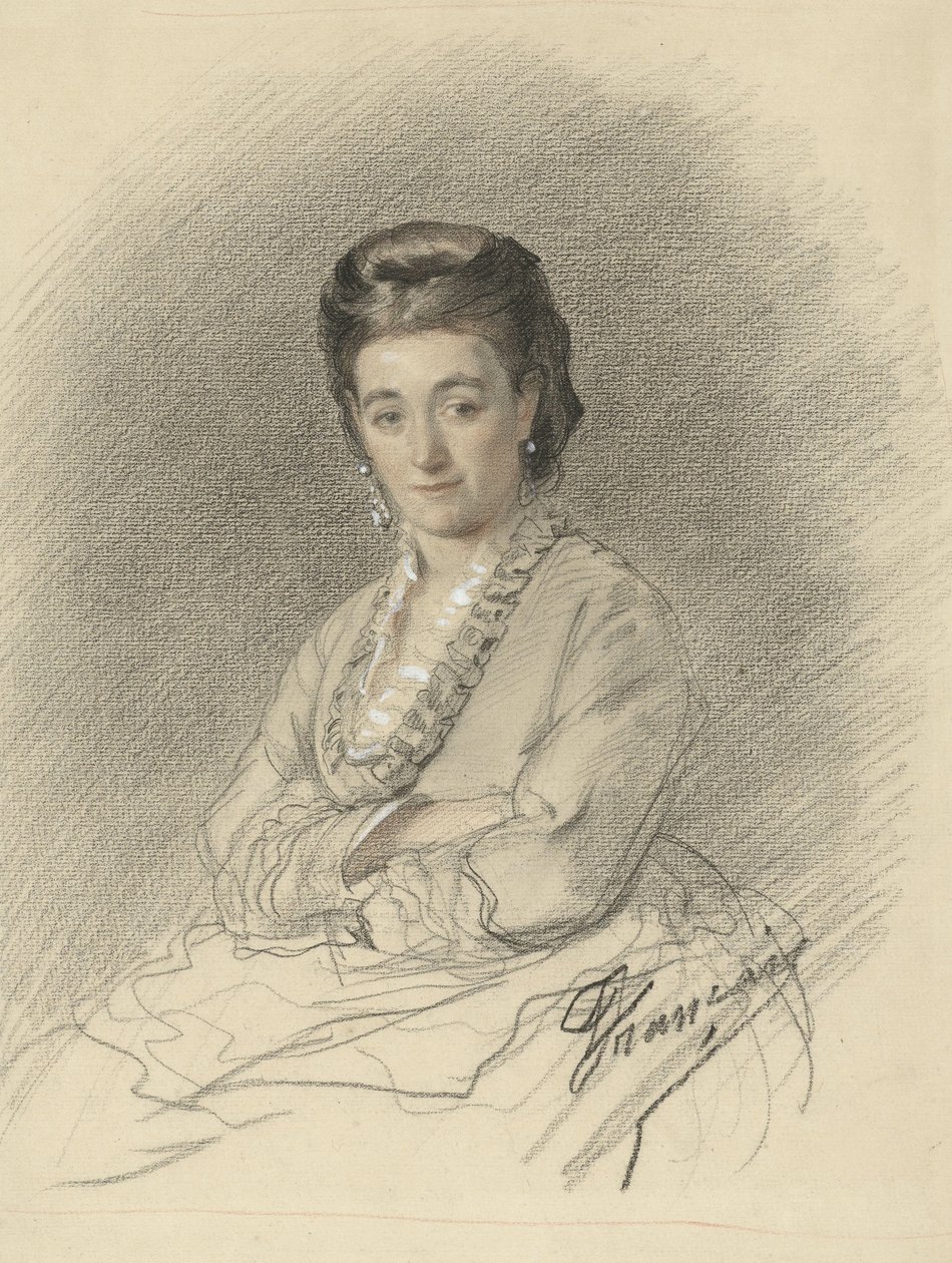 Siddende dame med armene foldet af François Louis Français (signed by artist)