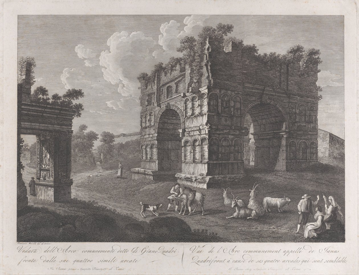 Udsigt over Janusbuen, med hyrder og geder i forgrunden, 1795-1800., 1795-1800. af François Morel