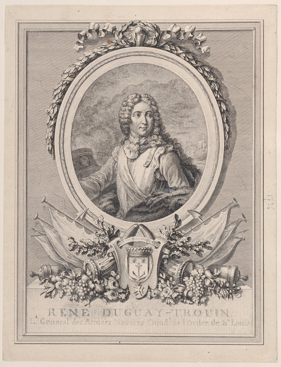 Portræt af René Duguay-Trouin, generalløjtnant for Kongens flådehære, 1..., 1765-1807. af François Nicolas Barthélemy Dequevauviller
