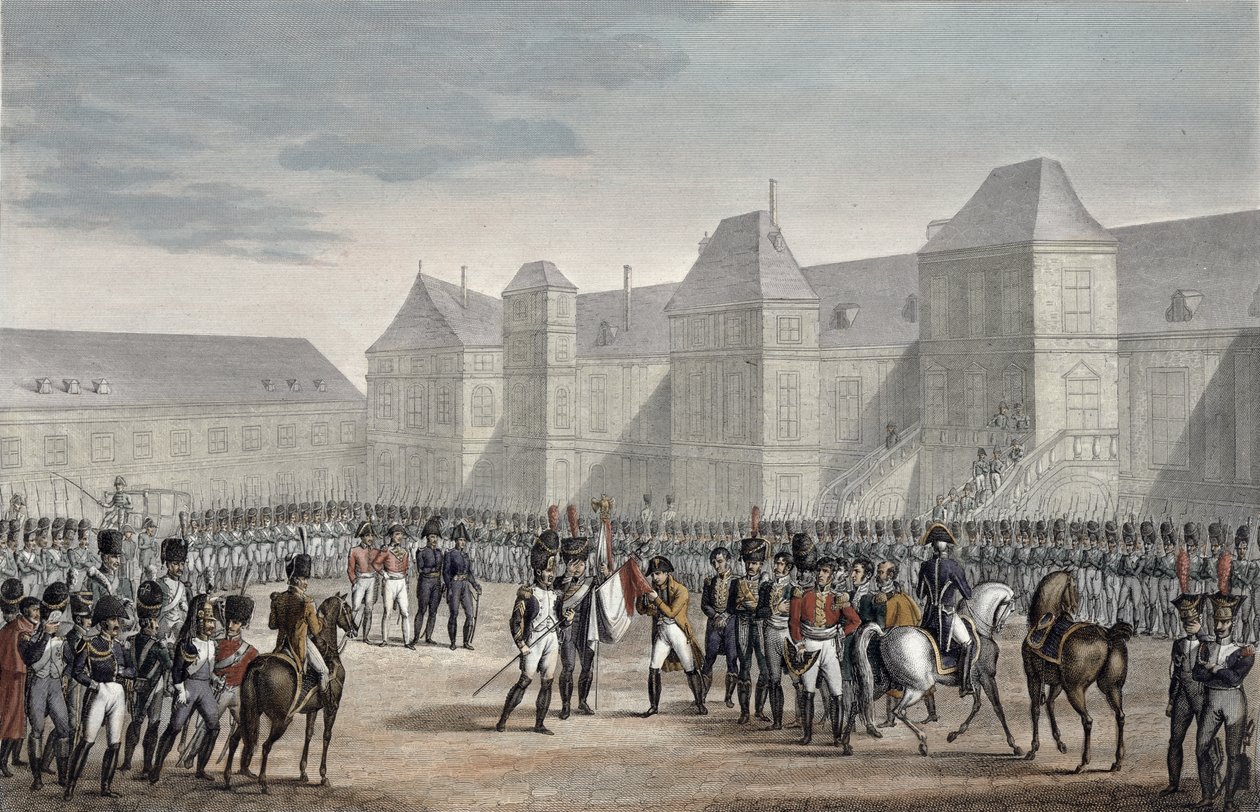 Abdikationen af Napoleon og hans afgang fra Fontainebleau til Elba, 20. april 1814 af François Pigeot