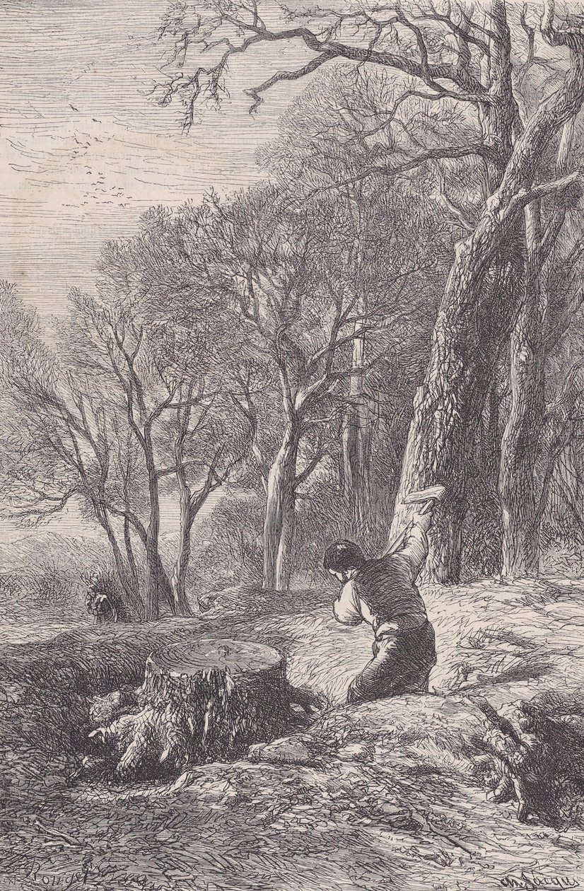 Vinterscene: stubtrækkeren, fra Magasin Pittoresque, ca. 1852. af François Rouget