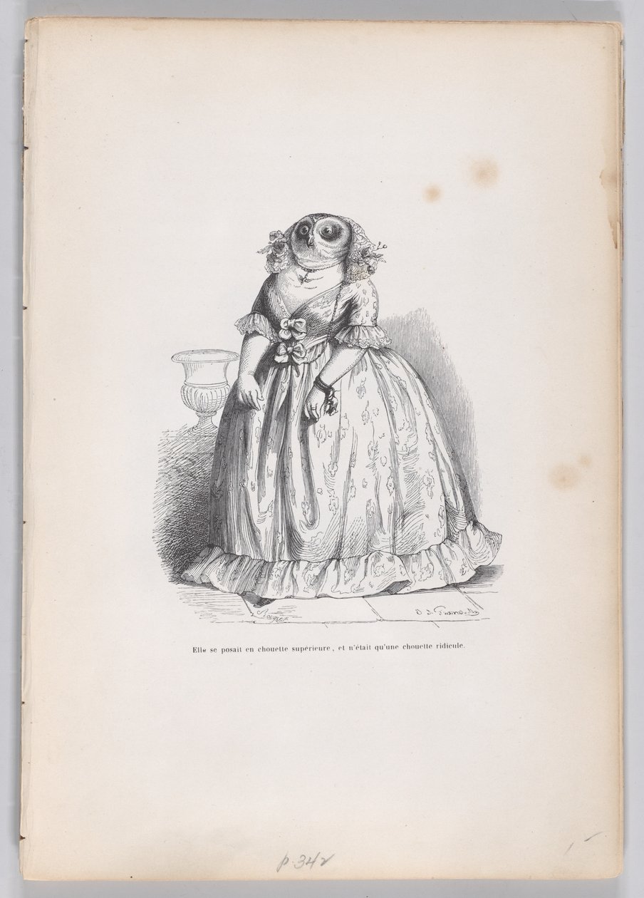 Hun udgav sig som en overlegen ugle, og var bare en latterlig ugle fra Scener fra..., ca. 1837-47. af François Rouget
