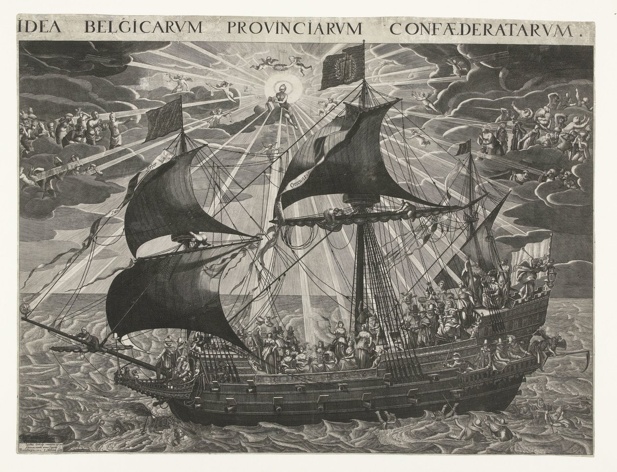 Statsskibet, 1620 Allegori om landets lykkelige tilstand efter synoden i Dordrecht Idé Belgicarum Provinciarum Confaederatarum (titel på objekt) af François Schillemans