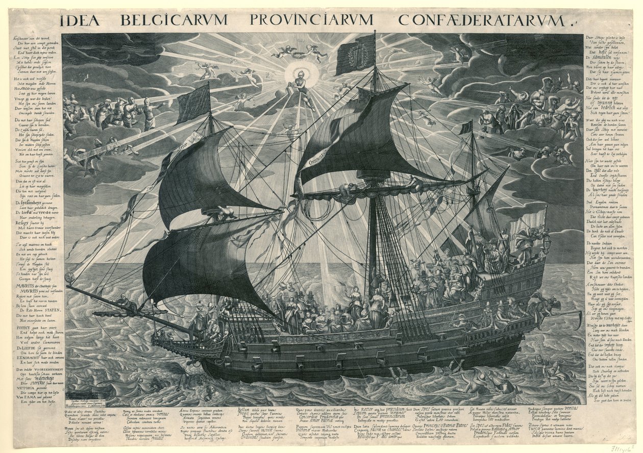 Statsskibet, 1620 Allegori om landets lykkelige tilstand efter synoden i Dordrecht Idé Belgicarum Provinciarum Confaederatarum (titel på objekt) af François Schillemans