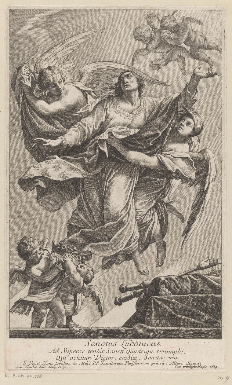 Saint Louis IX båret til himlen af ​​to engle Sanctus Ludovicus (titel på objekt) af François Tortebat