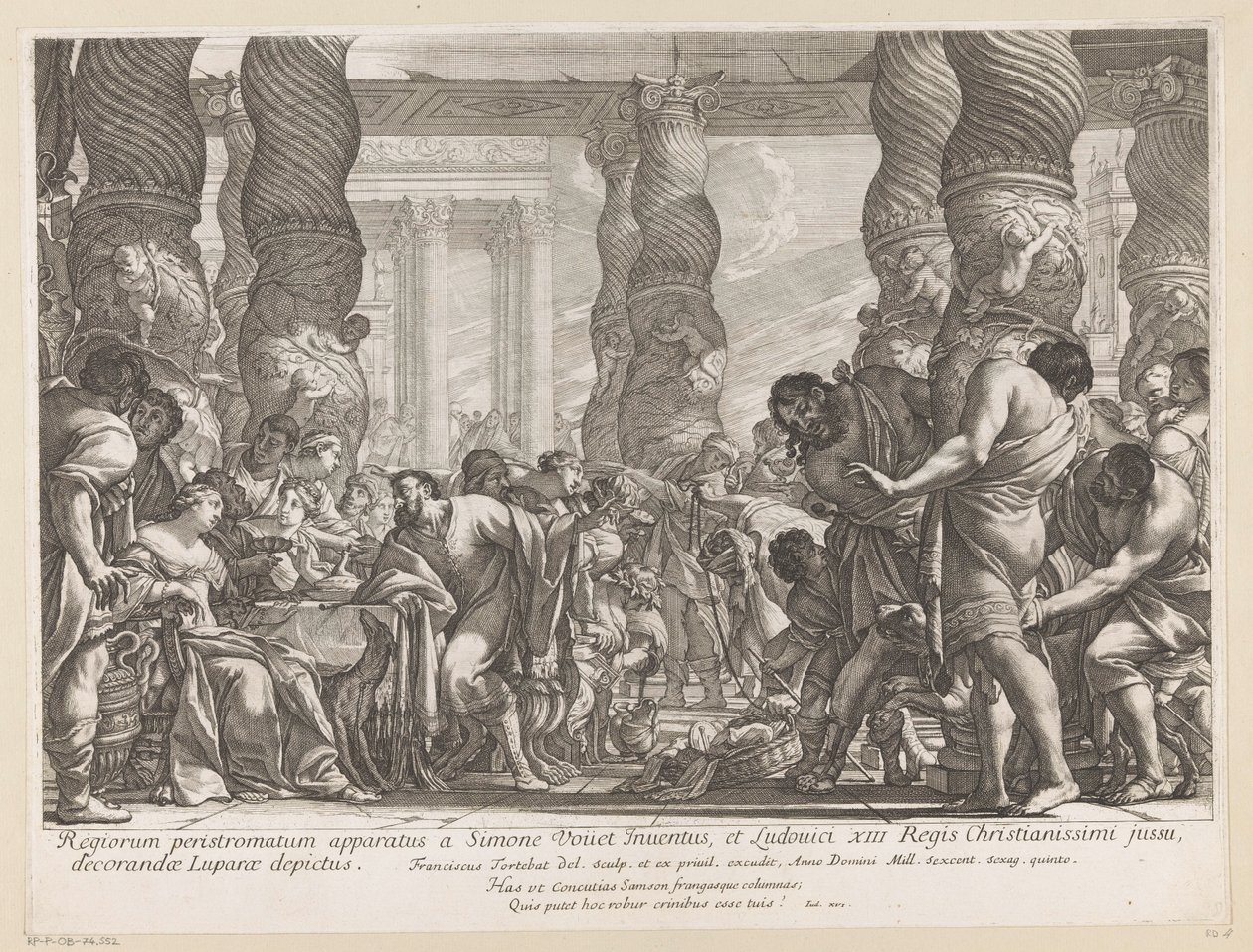Samson føres til en søjle i Dagans tempel af François Tortebat