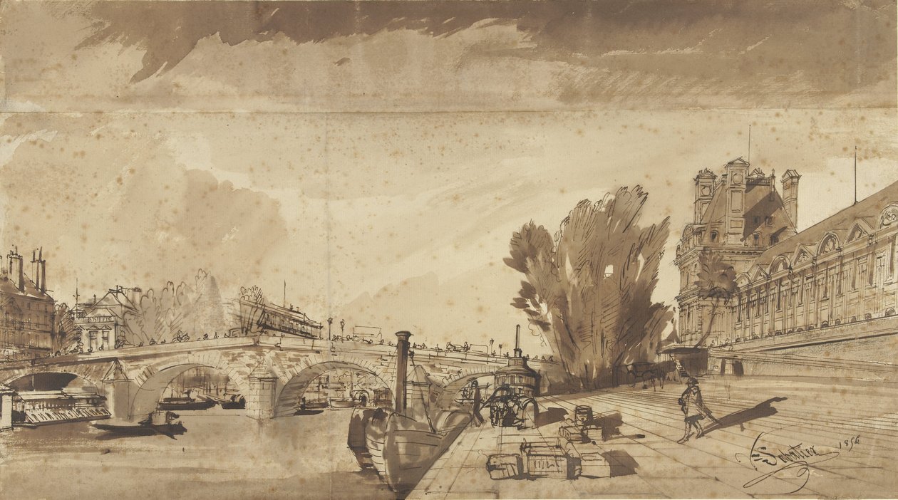 Seinen og Pont Royal; til højre Pavillon de Flore og en fløj af Louvre af François Victor Sabatier