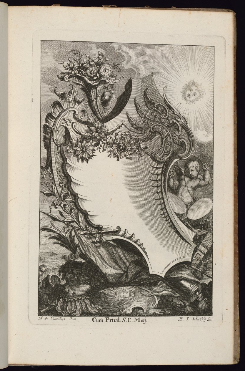 Patron med overflødighedshorn og sol, bog med uregelmæssige patroner af François de Cuvilliés the Elder