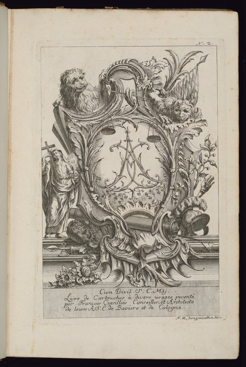 Patron med to løver og en chiffer, bog med patroner til forskellig brug af François de Cuvilliés the Elder