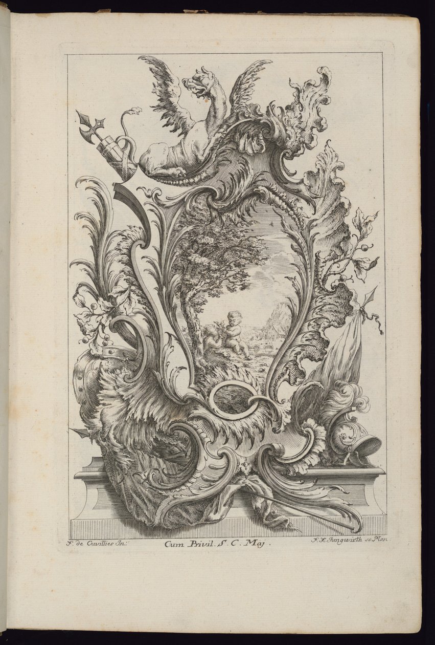 Patron med et drage- og våbentrofæ, bog med patroner til forskellig brug af François de Cuvilliés the Elder
