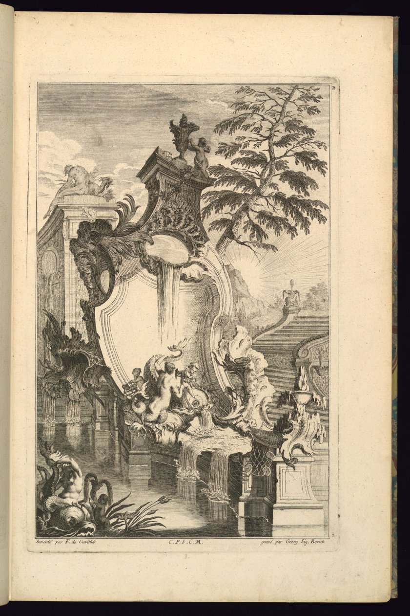 Design til springvand med Putto Riding a Dolphin af François de Cuvilliés the Elder