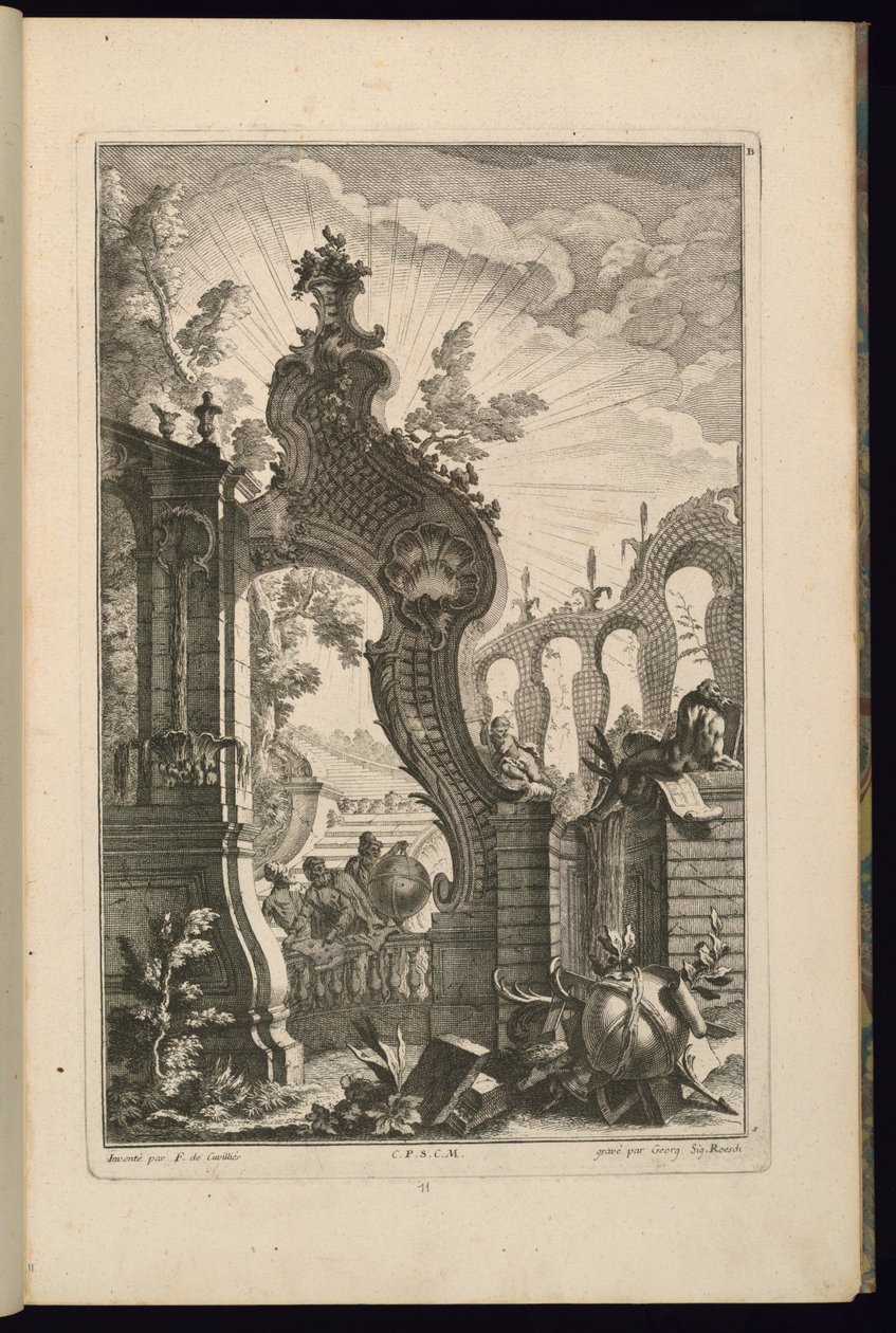 Design til springvand med espalierbuer af François de Cuvilliés the Elder