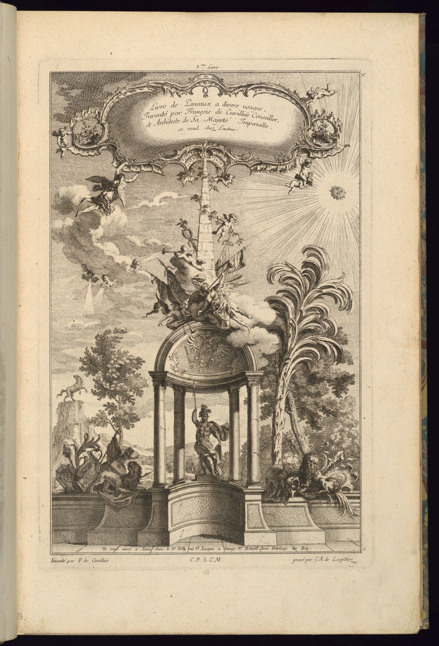 Design til paneler med Tempietto med Minerva, kronet af en Obelisk og Victory af François de Cuvilliés the Elder