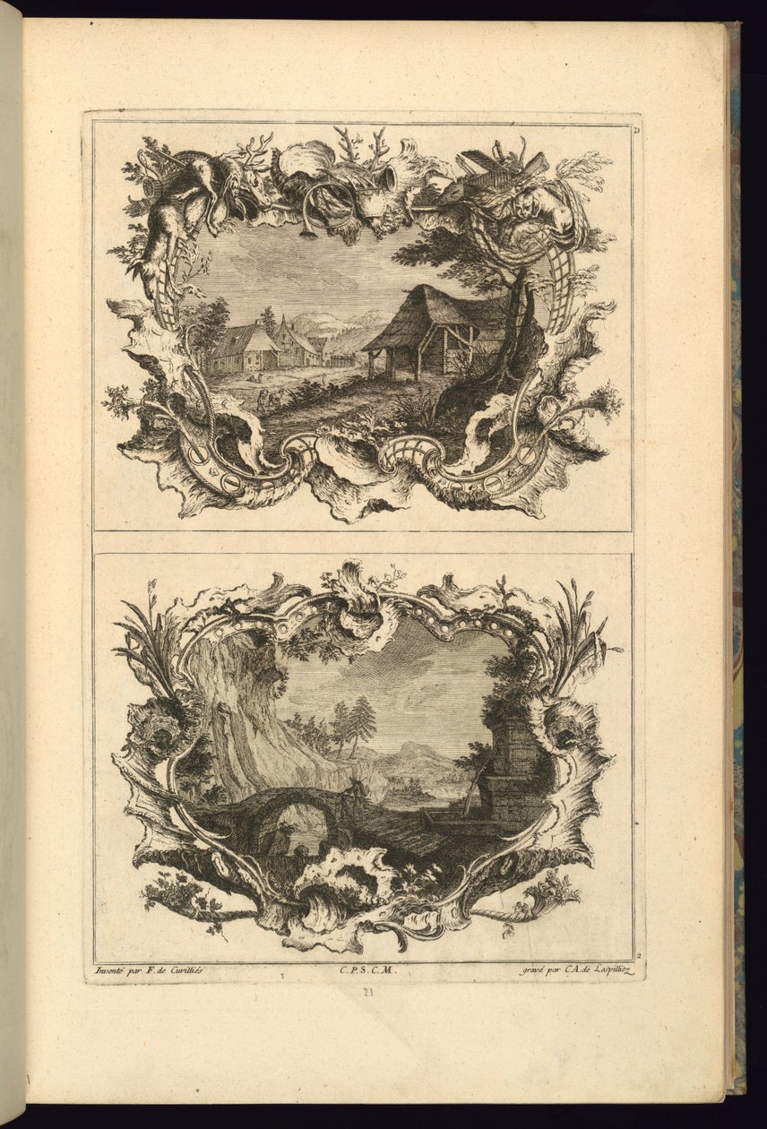 Design til to kartoucher af François de Cuvilliés the Elder