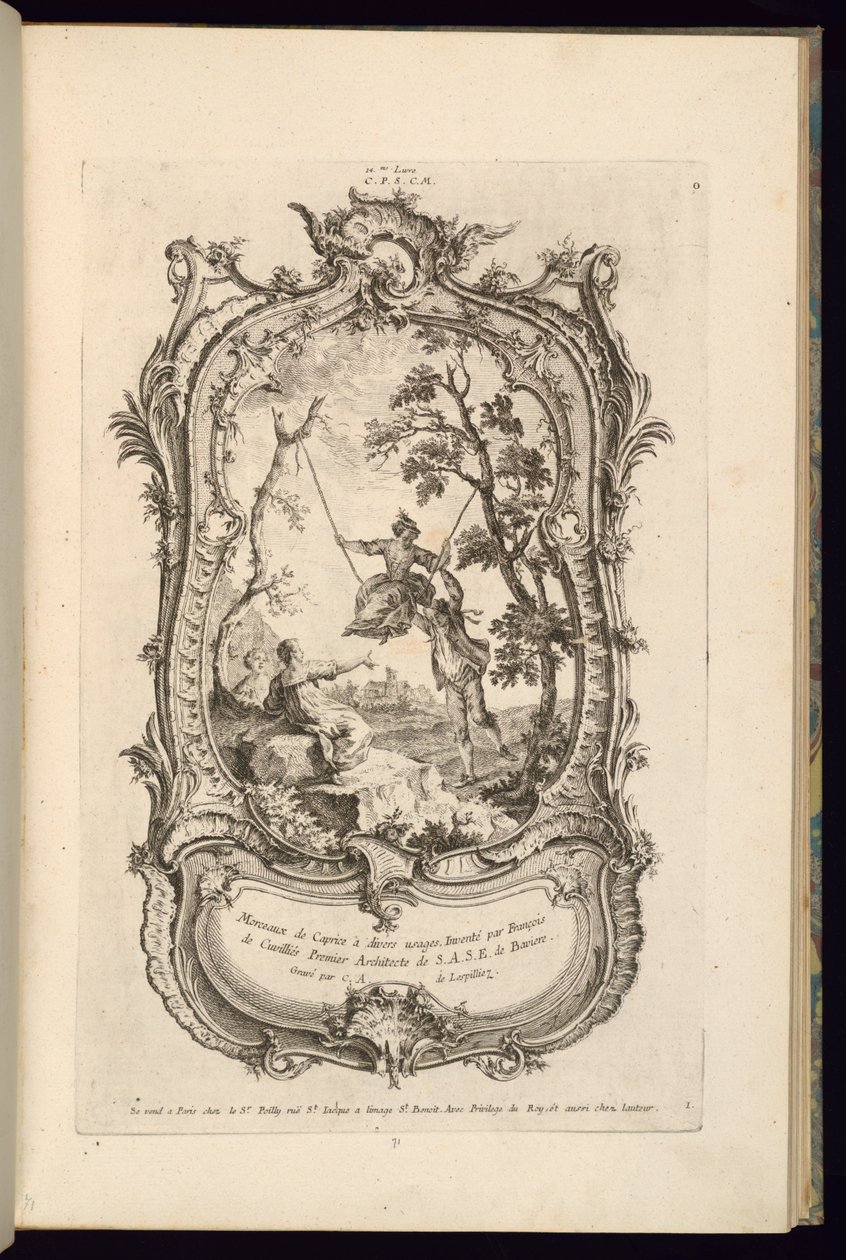 Design til en kartouche med store og små rum af François de Cuvilliés the Elder