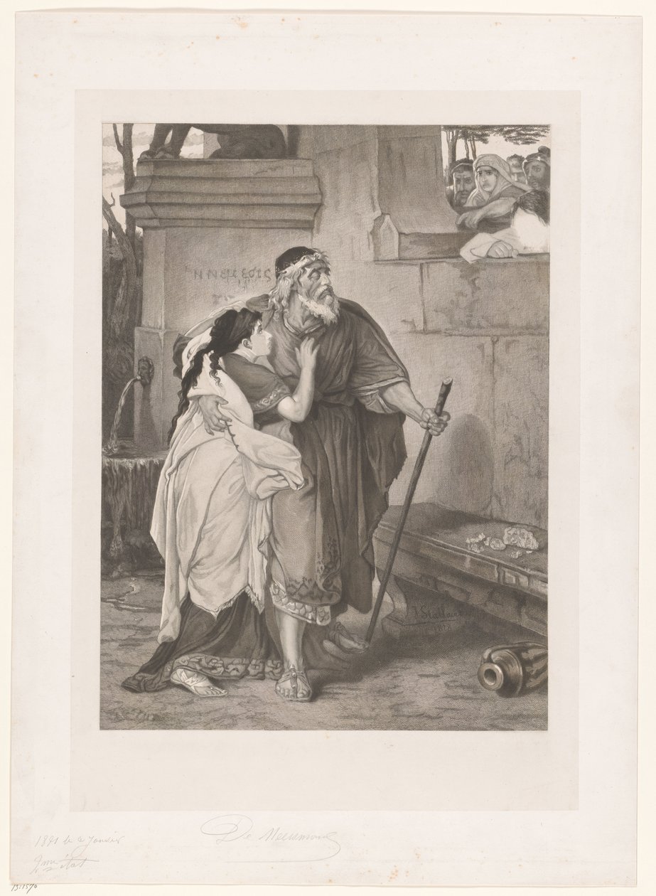 Blind Ødipus ledet af Antigone af François de Meersman (signed by artist)