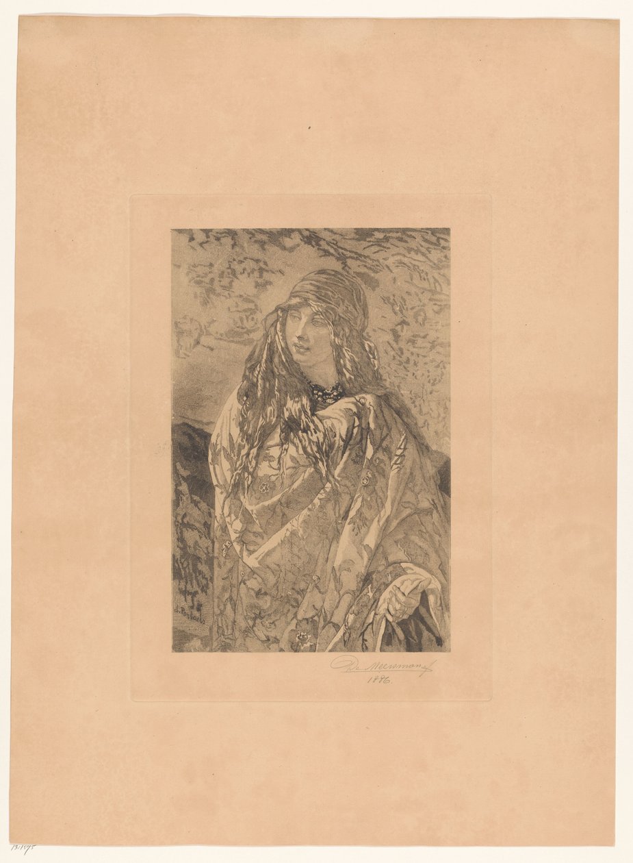 Ung kvinde med blomstret sjal af François de Meersman (signed by artist)