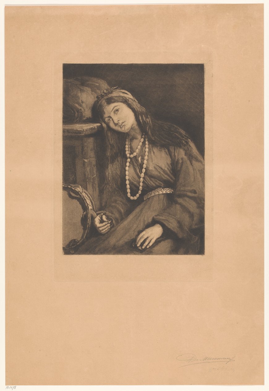 Hvilende musiker med kastanjetter og tamburin Mignon (original titel) af François de Meersman (signed by artist)