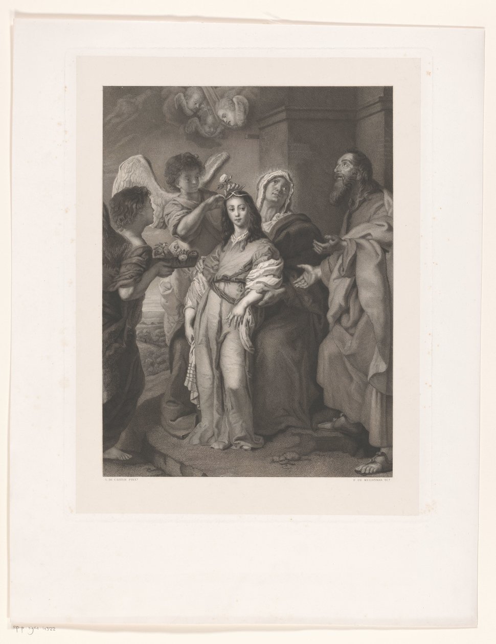 Maria som ung kvinde, prydet af engle i nærværelse af Joachim og Anna af François de Meersman