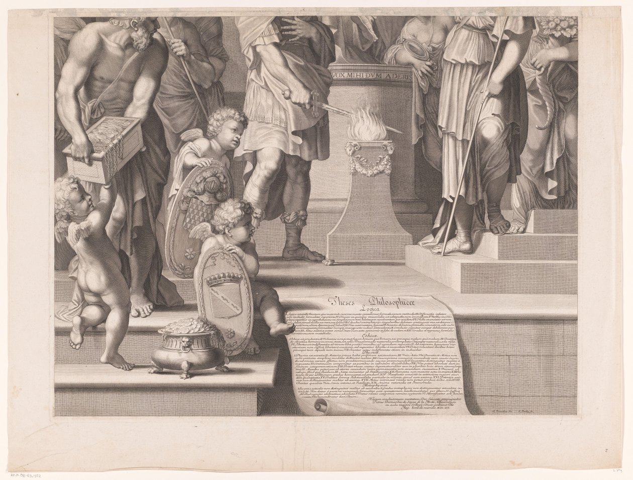 Mars sætter sit sværd i flammerne foran et tempel (nederste del) af François de Poilly (I)