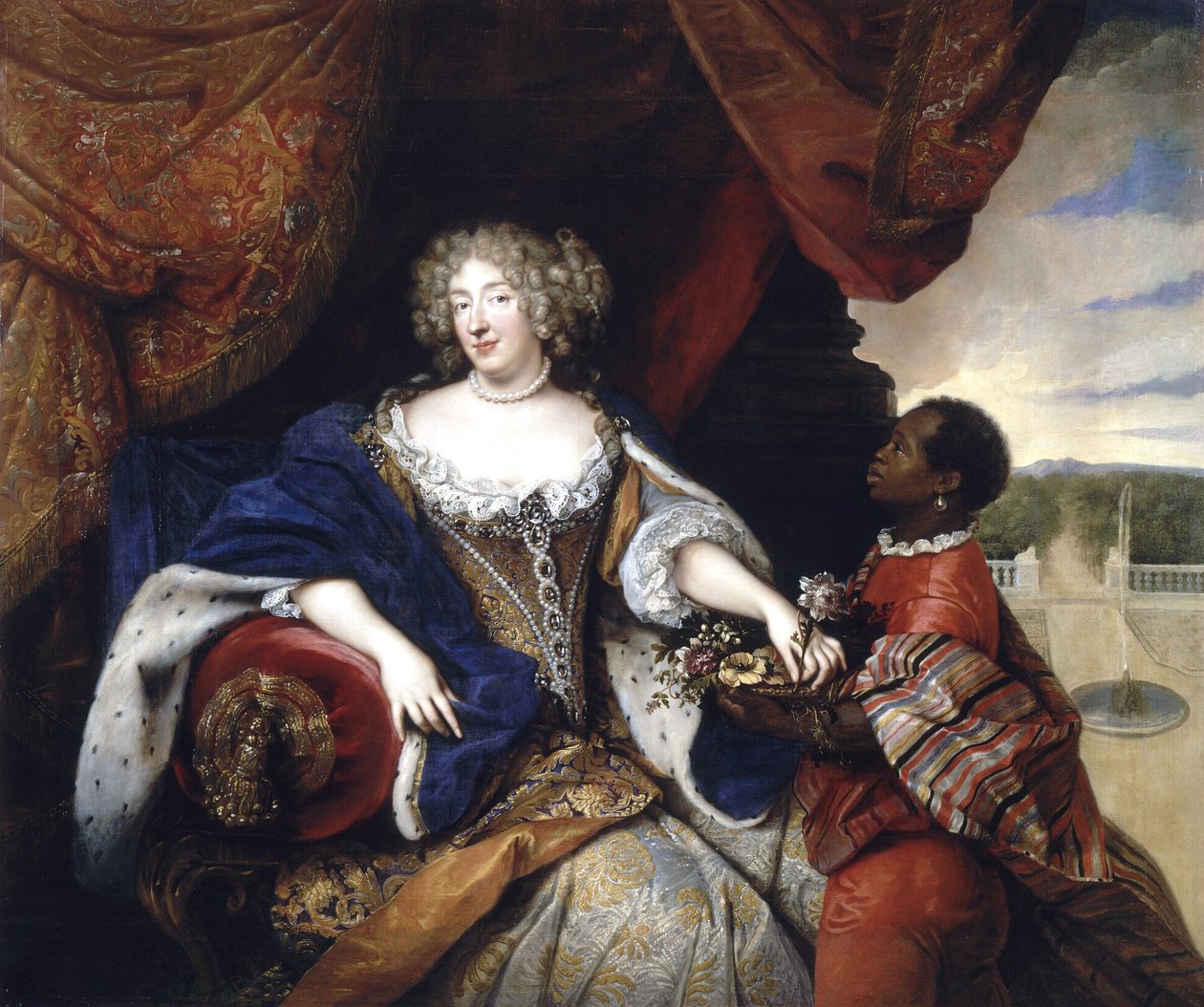Portræt af Elizabeth Charlotte af Palatin med sin slave af Francois de Troy