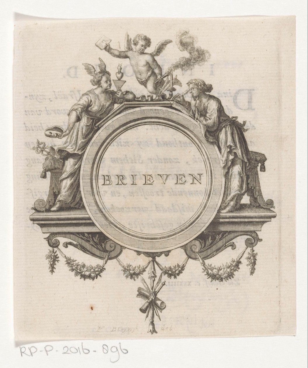 Allegorisk figur og skrivende kvinde Bogstaver (titel på objekt) af François van Bleyswijck