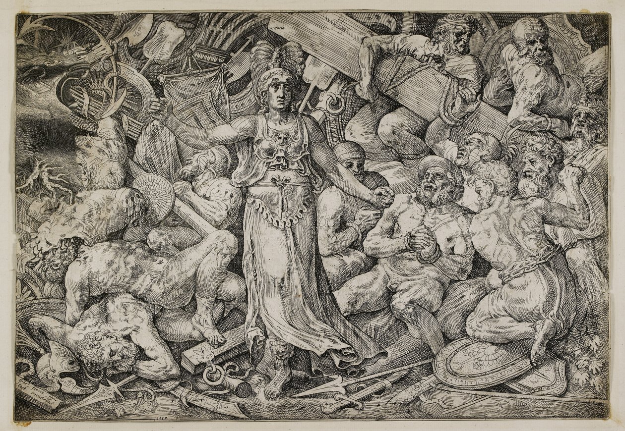 Victoria omgivet af fanger og trofæer, 1552 af Frans Floris