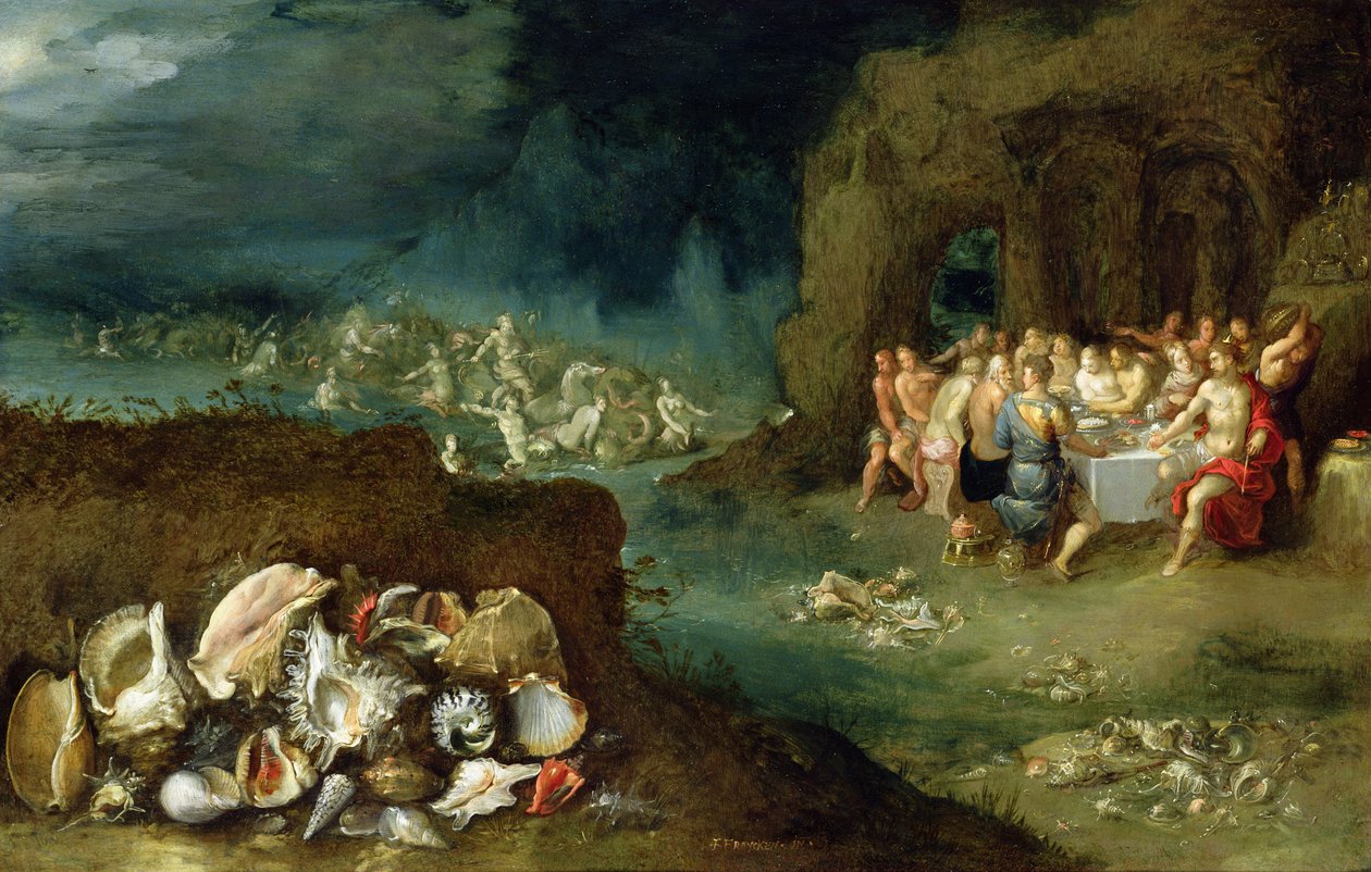 Stilleben af skaller med gudernes fest, ca. 1615 (olie på kobber) af Frans II Francken the Younger