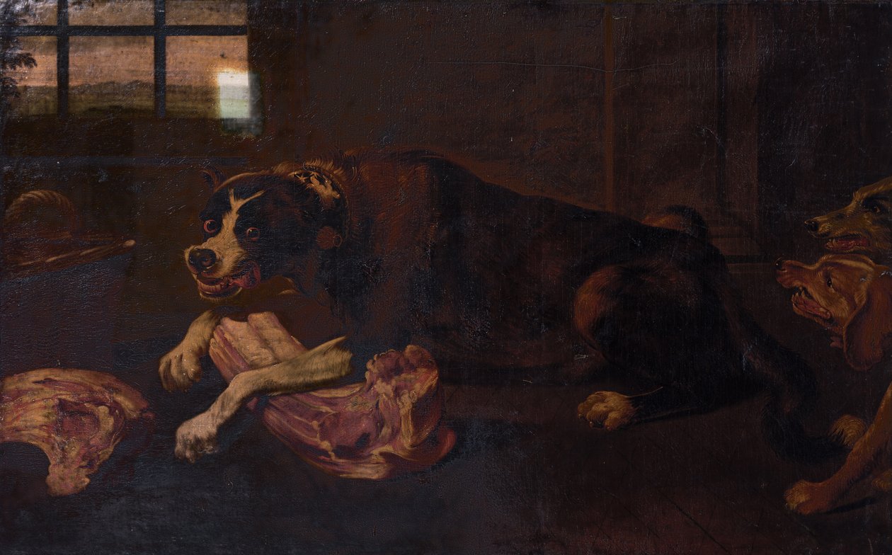 Hunde, der gnaver kødstykker af Frans Snyders or Snijders