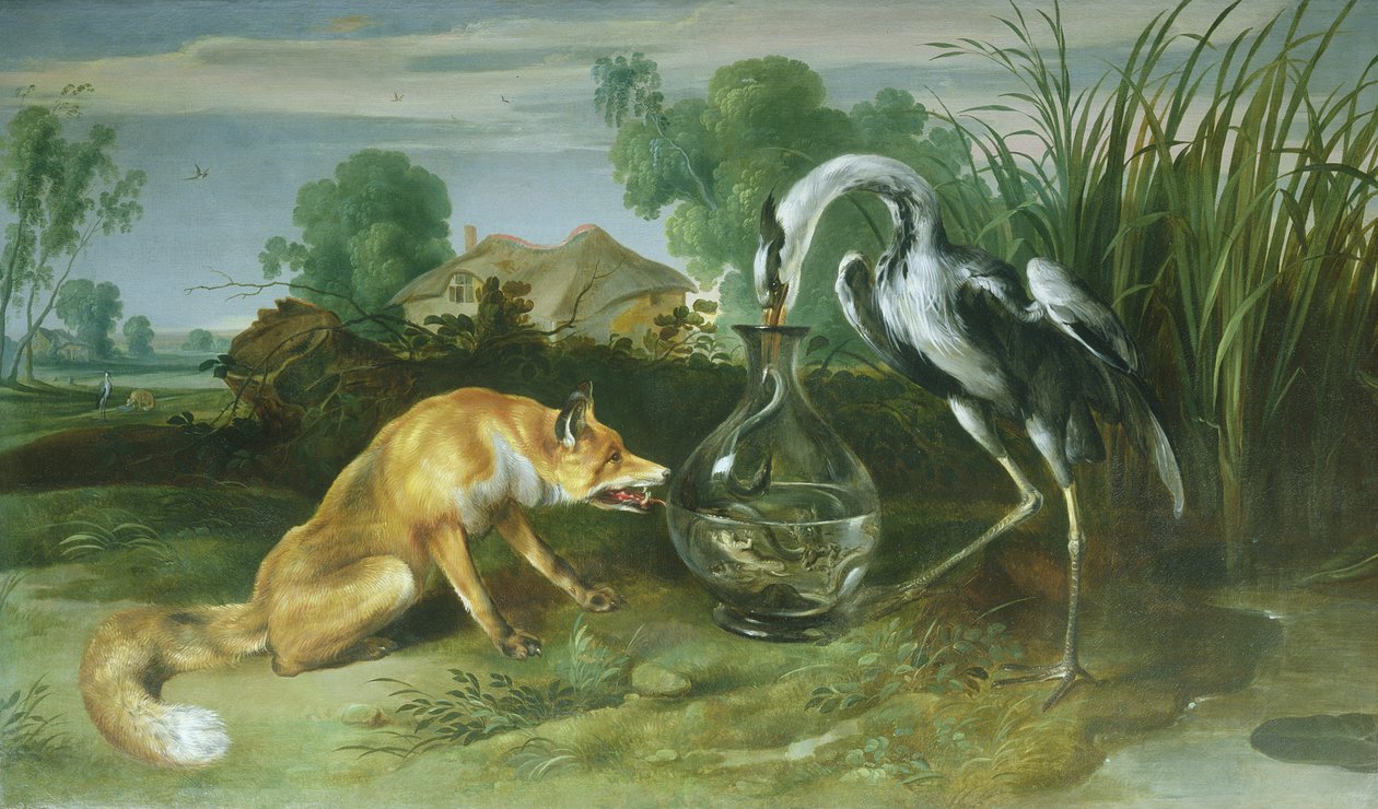 Ræven og tranen fra Æsops fabler af Frans Snyders or Snijders