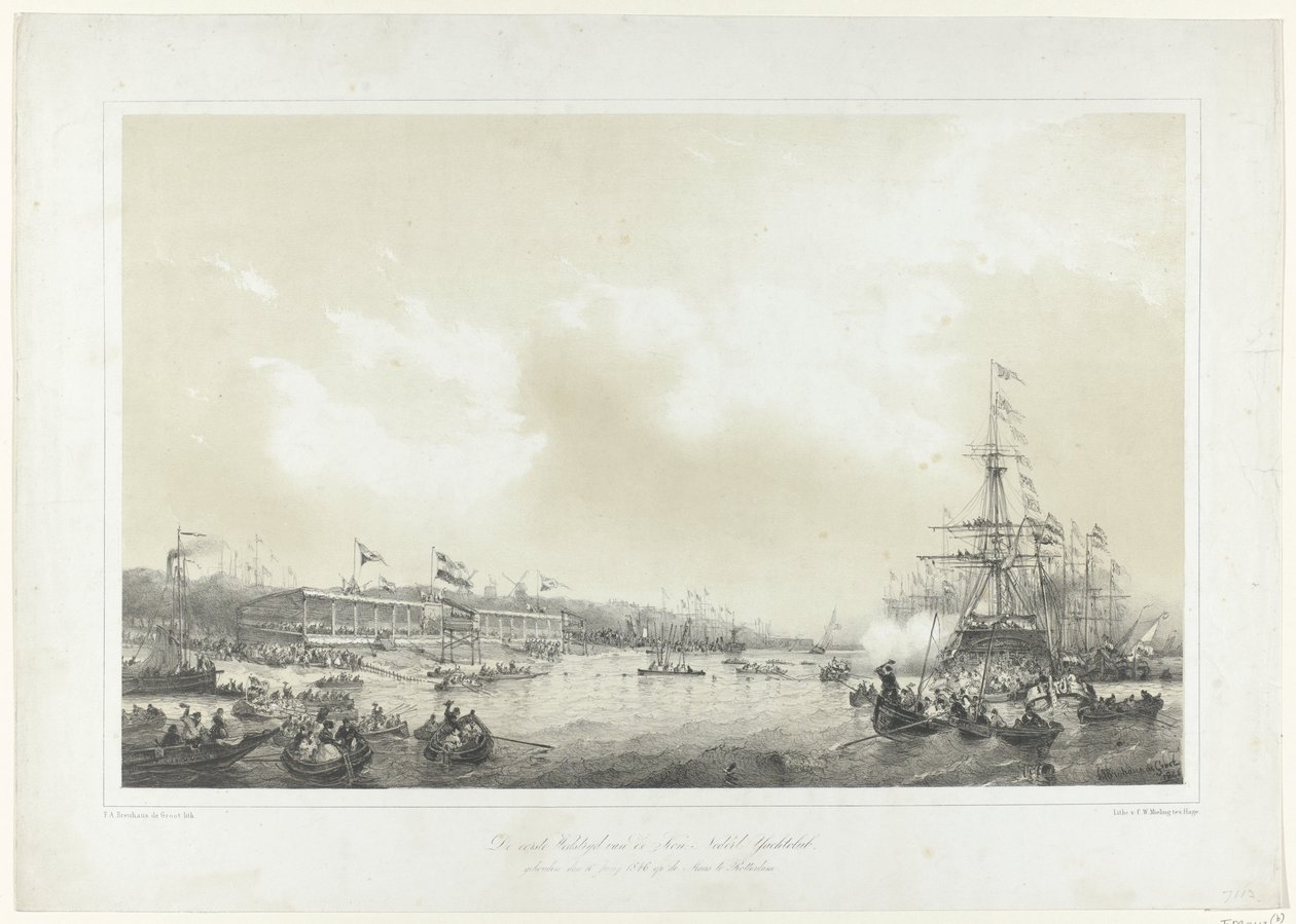 Den første konkurrence i Kon: Dutch: Yachtclub, afholdt 10. juni 1846 på Maas i Rotterdam (titel på objekt) af Frans Arnold Breuhaus de Groot